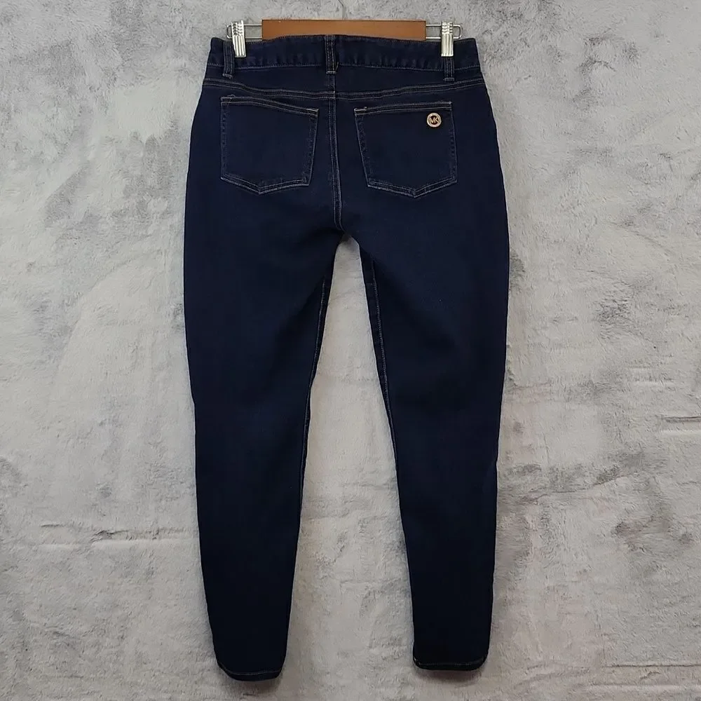 Michael Kors Skinny Jeans Women's Size 2 Dark Wash Gold Zip Pocket Stretch Denim